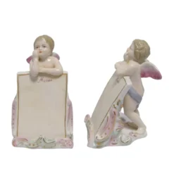Casa Padrino Luxus Porzellan Menükartenhalter 2er Set Putten Weiß / Rosa / Gold 10 x H. 15,5 cm - Tischkartenhalter - Barock Tischdeko