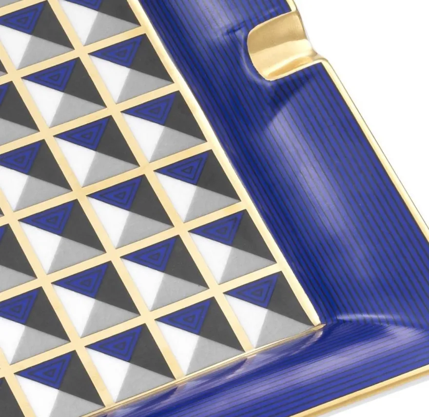 Casa Padrino Luxus Porzellan Design Aschenbecher Blau / Mehrfarbig 24,5 x 24,5 x H. 3,5 cm - Wohnzimmer Accessoires