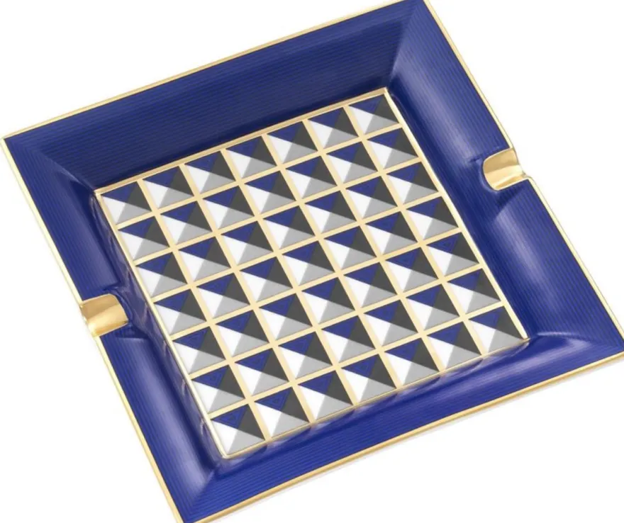Casa Padrino Luxus Porzellan Design Aschenbecher Blau / Mehrfarbig 24,5 x 24,5 x H. 3,5 cm - Wohnzimmer Accessoires