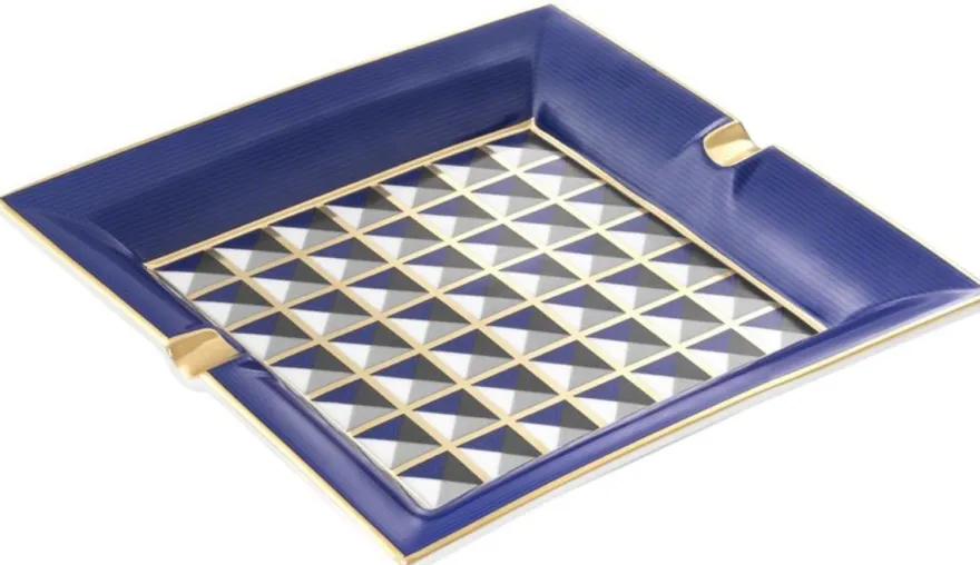 Casa Padrino Luxus Porzellan Design Aschenbecher Blau / Mehrfarbig 24,5 x 24,5 x H. 3,5 cm - Wohnzimmer Accessoires