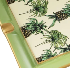 Casa Padrino Luxus Porzellan Aschenbecher Ananas Design Grün / Mehrfarbig 24,5 x 24,5 x H. 4 cm - Wohnzimmer Accessoires