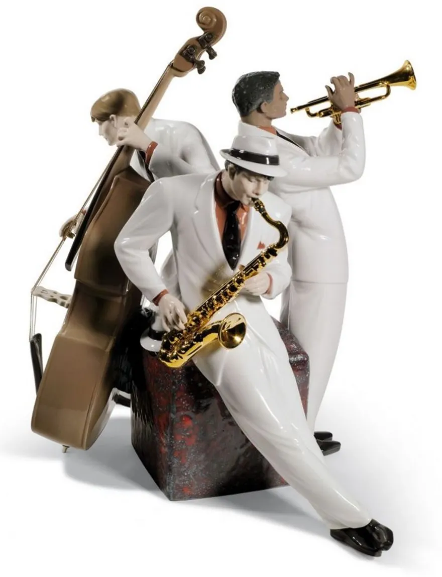 Casa Padrino Luxus Porzellan Skulptur Jazz Trio Mehrfarbig 30 x H. 35 cm - Limited Edition