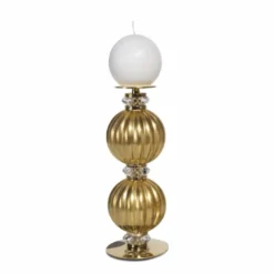 Casa Padrino Luxus Porzellan Kristall Kerzenhalter Gold H. 30 cm - Made in Italy