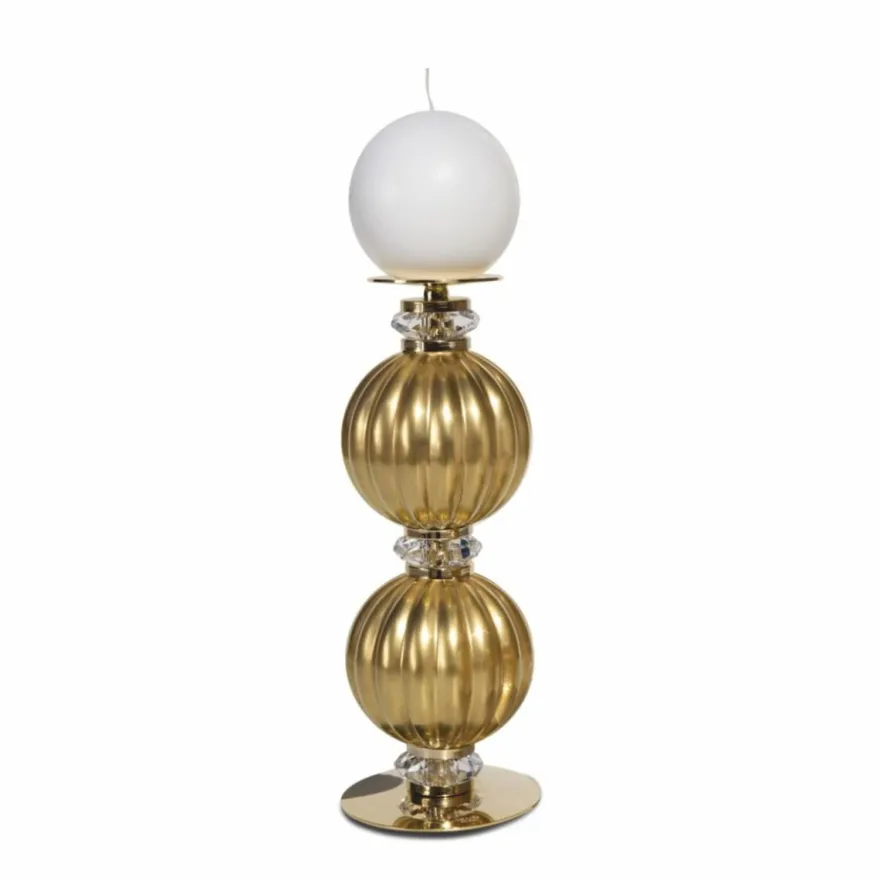Casa Padrino Luxus Porzellan Kristall Kerzenhalter Gold H. 30 cm - Made in Italy