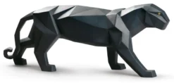 Casa Padrino Luxus Porzellan Panther Skulptur Mattschwarz 50 x H. 19 cm - Handgefertigte & Handbemalte Deko Figur