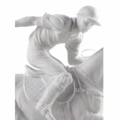 Casa Padrino Luxus Porzellan Deko Figur Polospieler Matt Weiß / Schwarz 50 x 20 x H. 61 cm