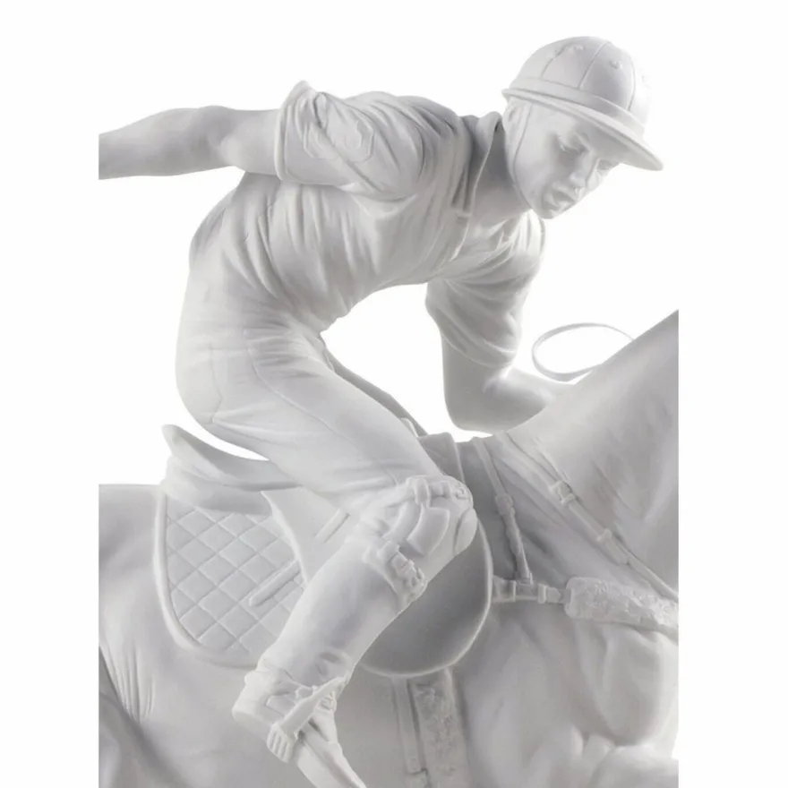 Casa Padrino Luxus Porzellan Deko Figur Polospieler Matt Weiß / Schwarz 50 x 20 x H. 61 cm