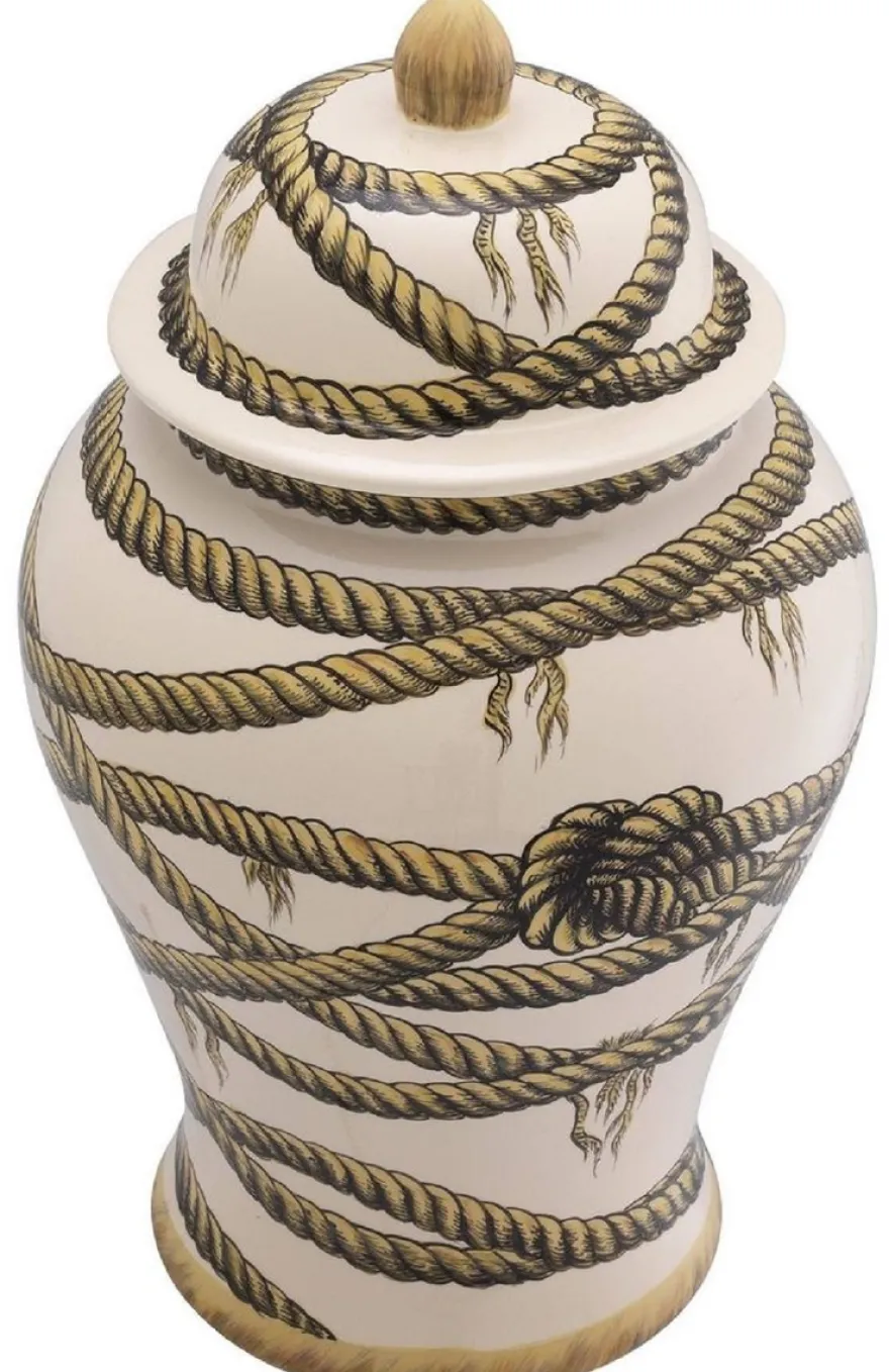 Casa Padrino Luxus Porzellan Vase Beige Ø 23 x H. 43 cm - Runde Blumenvase mit Deckel - Deko Accessoires