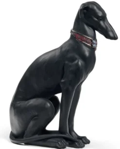 Casa Padrino Luxus Porzellan Skulptur Windhund Schwarz 11 x H. 30 cm - Handgefertigte Dekofigur