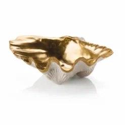 Casa Padrino Luxus Porzellan Seifenschale in Muschelform Gold / Weiß 22 cm - Made in Italy
