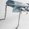 Casa Padrino Luxus Porzellan Figur Grashüpfer Blau / Silber 27 x 26 x H. 11 cm - Hochwertige Deko Skulptur - Erstklassische Qualität - Made in Spain