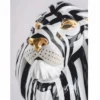 Casa Padrino Luxus Porzellan Deko Maske Löwe Weiß / Schwarz / Gold 38 x 30 x H. 60 cm
