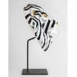 Casa Padrino Luxus Porzellan Deko Maske Löwe Weiß / Schwarz / Gold 38 x 30 x H. 60 cm