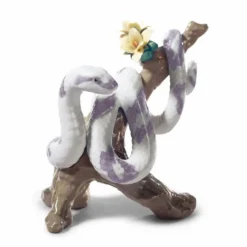 Casa Padrino Luxus Porzellan Deko Figur Schlange auf Ast Bunt / Braun 18 x 14 x H. 19 cm