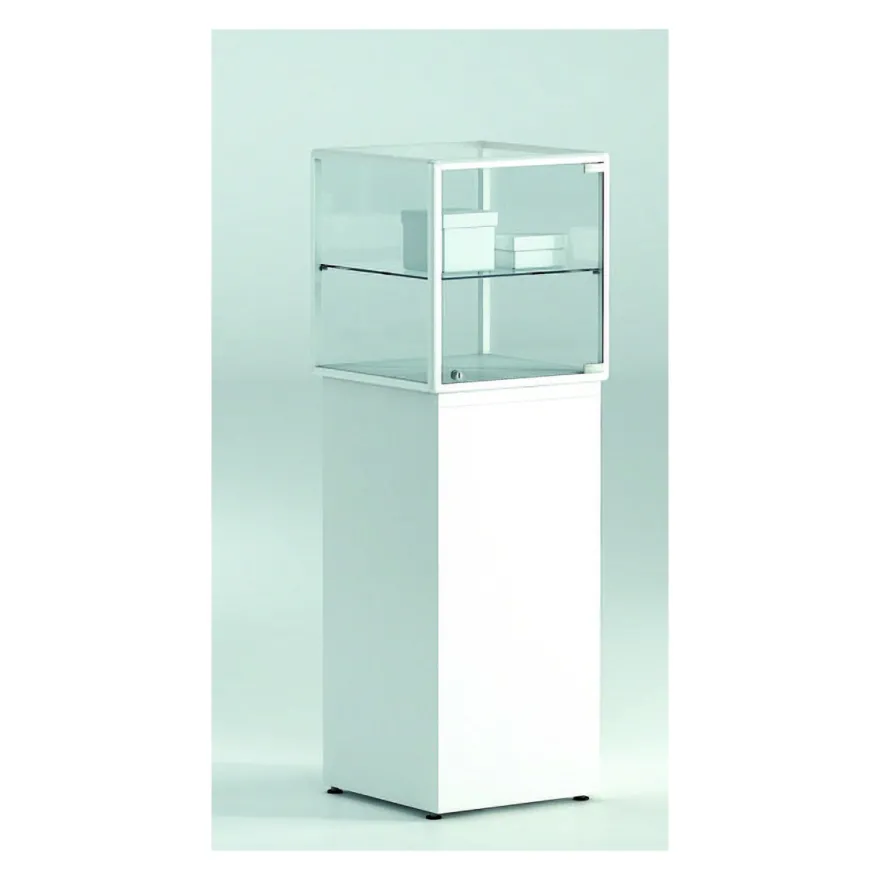 Casa Padrino Luxus Präsentationsvitrine 43 x 43 cm H. 135 cm mit Holzsockel - Ladeneinrichtung - Boutique Möbel - Made in Italy