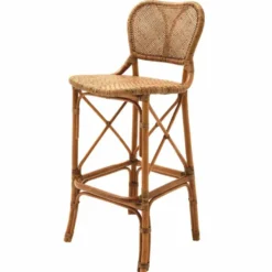 Casa Padrino Luxus Rattan Barstuhl Braun H. 104,5 cm - Rattan Bar Möbel