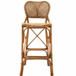 Casa Padrino Luxus Rattan Barstuhl Braun H. 104,5 cm - Rattan Bar Möbel
