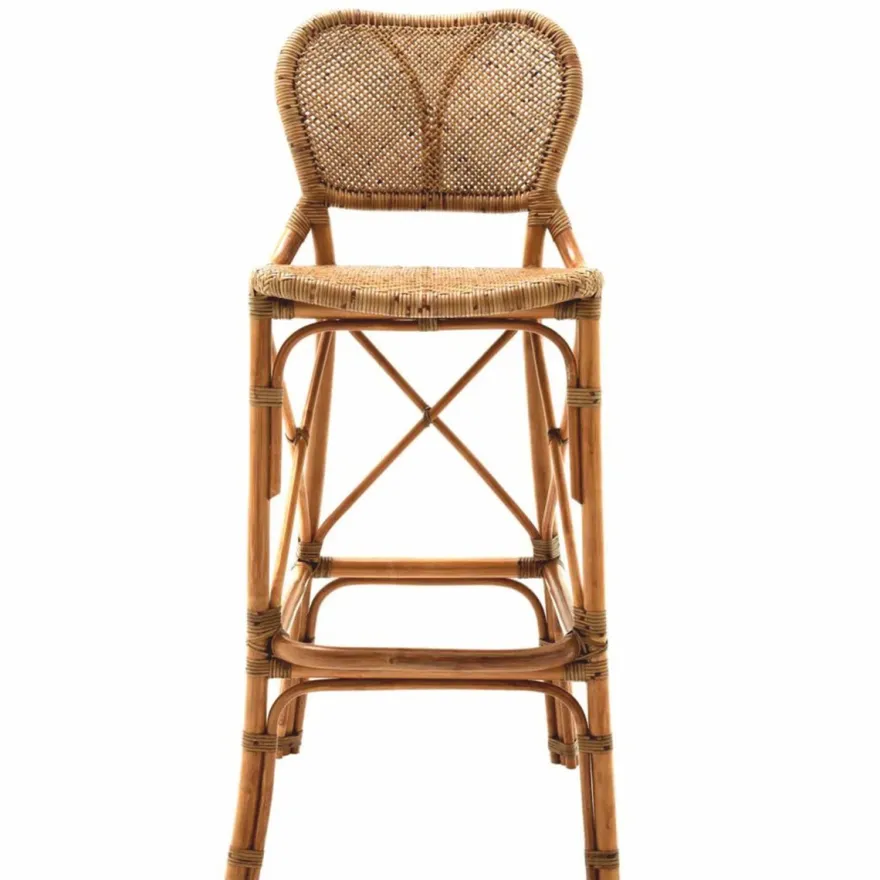 Casa Padrino Luxus Rattan Barstuhl Braun H. 104,5 cm - Rattan Bar Möbel