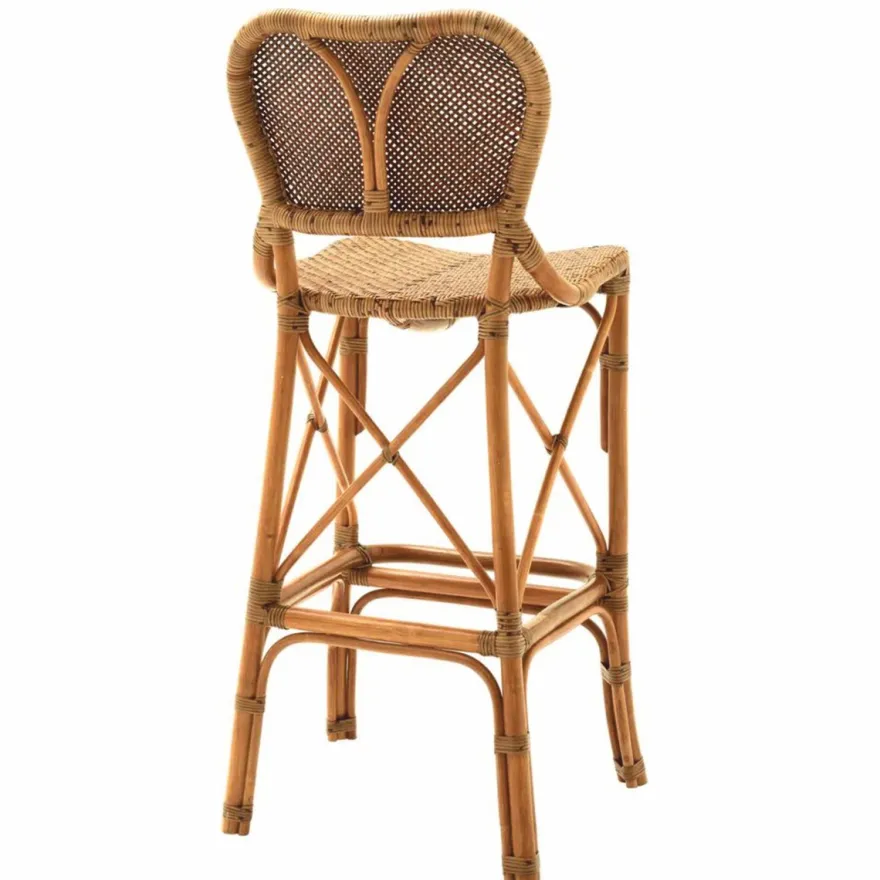 Casa Padrino Luxus Rattan Barstuhl Braun H. 104,5 cm - Rattan Bar Möbel
