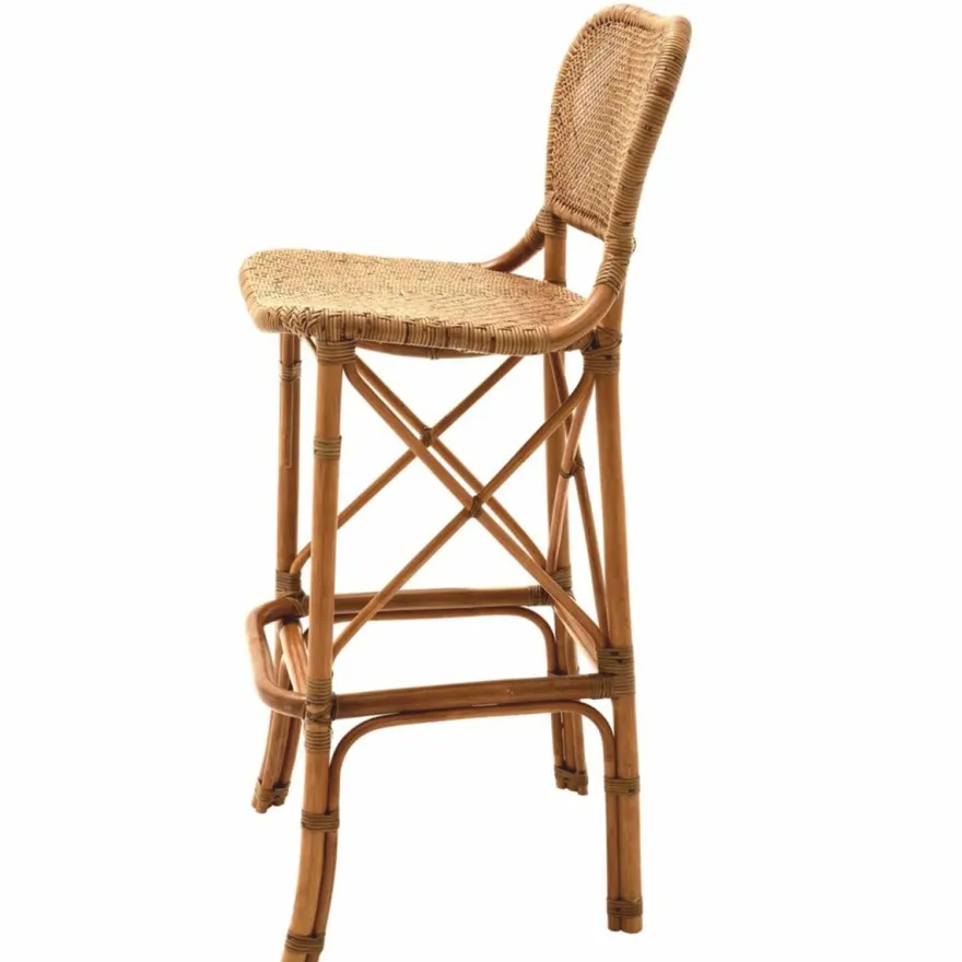 Casa Padrino Luxus Rattan Barstuhl Braun H. 104,5 cm - Rattan Bar Möbel