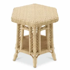 Casa Padrino Luxus Rattan Beistelltisch Naturfarben 60 x 52 x H. 58 cm - Luxus Möbel