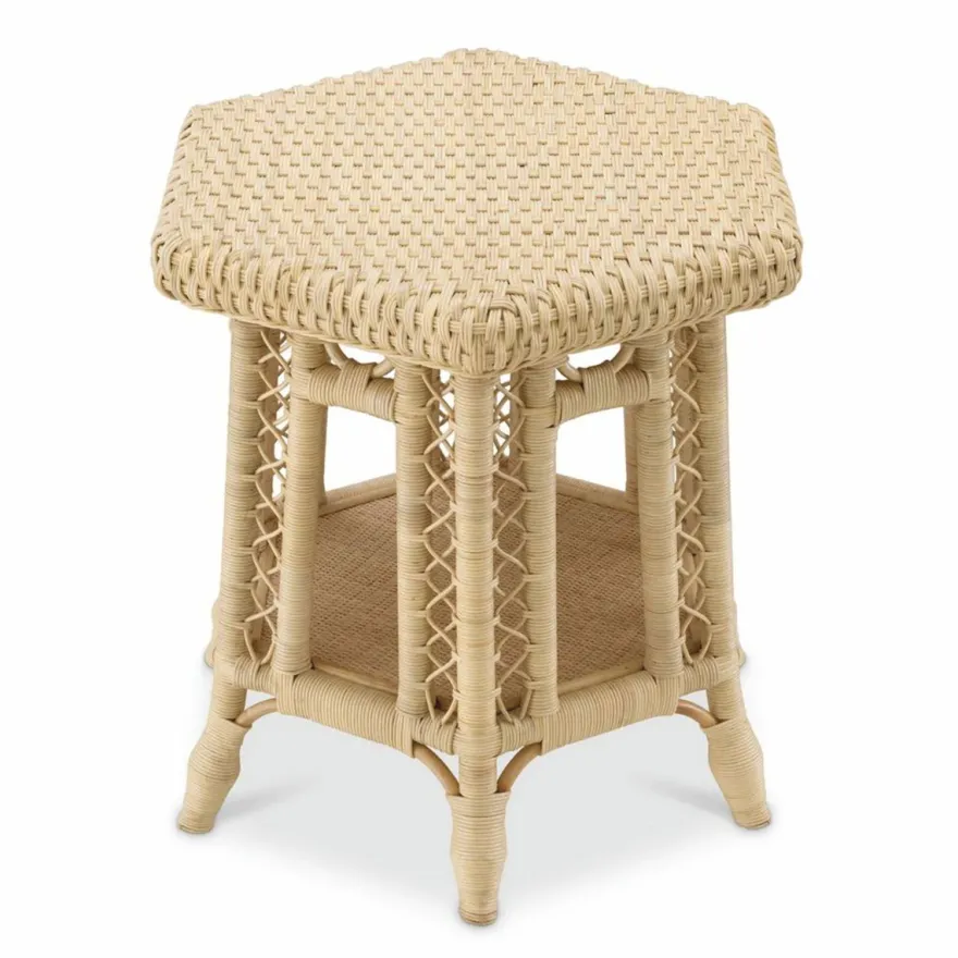 Casa Padrino Luxus Rattan Beistelltisch Naturfarben 60 x 52 x H. 58 cm - Luxus Möbel
