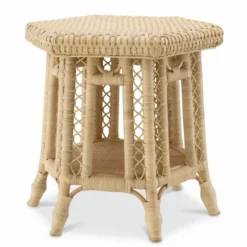 Casa Padrino Luxus Rattan Beistelltisch Naturfarben 60 x 52 x H. 58 cm - Luxus Möbel