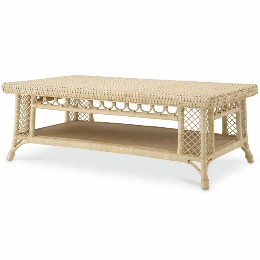 Casa Padrino Luxus Rattan Couchtisch Naturfarben 140 cm - Rattan Wohnzimmer Möbel