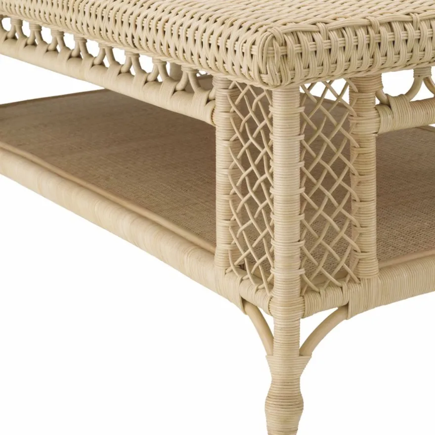 Casa Padrino Luxus Rattan Couchtisch Naturfarben 140 cm - Rattan Wohnzimmer Möbel