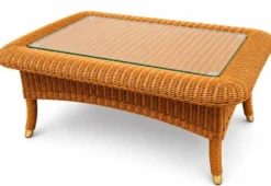 Casa Padrino Luxus Rattan Couchtisch mit Glasplatte Honigfarben 98 cm - Hotel Möbel - Rattan Möbel - Luxus Möbel