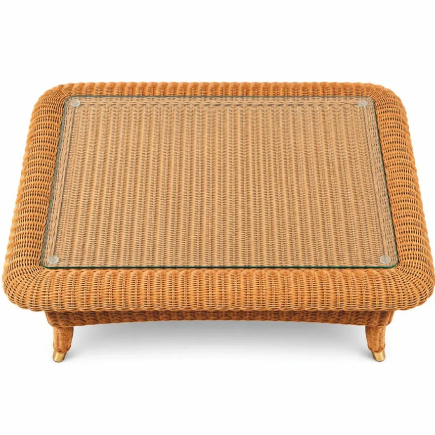 Casa Padrino Luxus Rattan Couchtisch mit Glasplatte Honigfarben 98 cm - Hotel Möbel - Rattan Möbel - Luxus Möbel