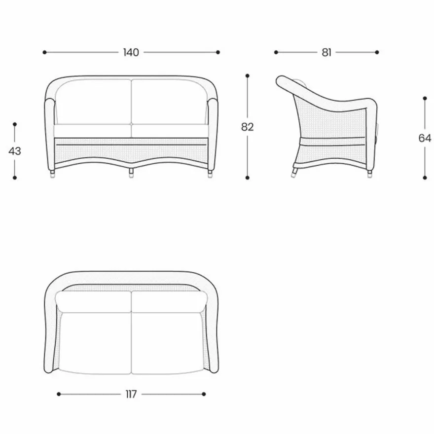 Casa Padrino Luxus Rattan 2er Sofa Honigfarben / Weiß / Blau 140 cm - Rattan Möbel