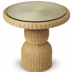 Casa Padrino Luxus Rattan Esstisch Naturfarben Ø 80 cm - Rattan Esszimmer Möbel