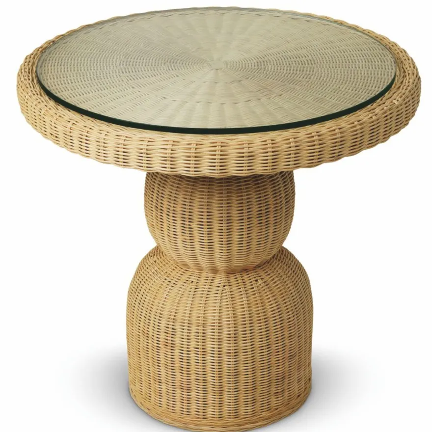 Casa Padrino Luxus Rattan Esstisch Naturfarben Ø 80 cm - Rattan Esszimmer Möbel