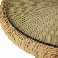 Casa Padrino Luxus Rattan Esstisch Naturfarben Ø 80 cm - Rattan Esszimmer Möbel