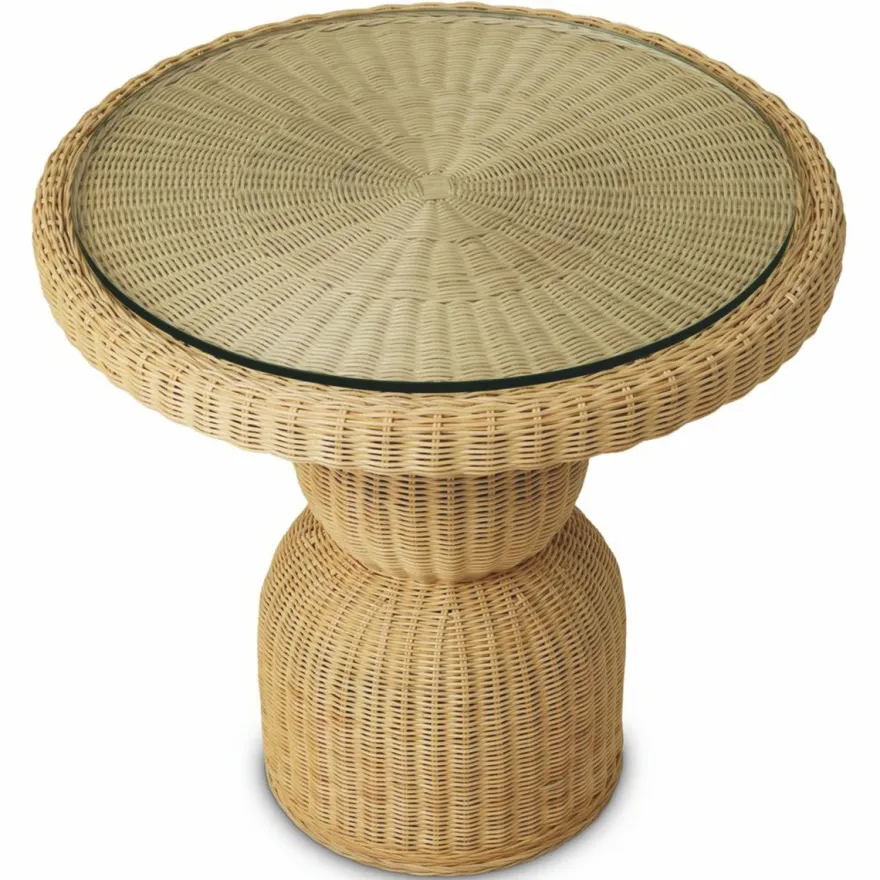 Casa Padrino Luxus Rattan Esstisch Naturfarben Ø 80 cm - Rattan Esszimmer Möbel