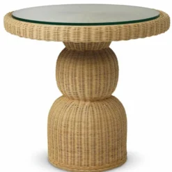 Casa Padrino Luxus Rattan Esstisch Naturfarben Ø 80 cm - Rattan Esszimmer Möbel