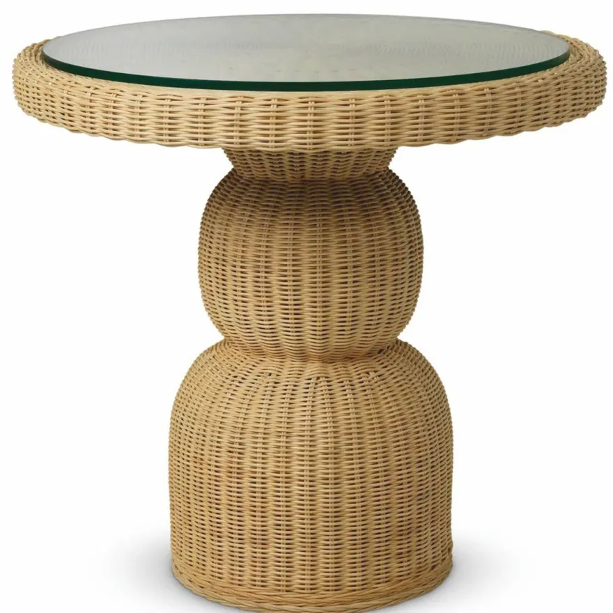 Casa Padrino Luxus Rattan Esstisch Naturfarben Ø 80 cm - Rattan Esszimmer Möbel