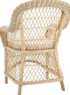 Casa Padrino Luxus Rattan Esszimmerstuhl mit Armlehnen und Kissen Naturfarben / Cremefarben 63 x 68 x H. 88 cm - Esszimmermöbel