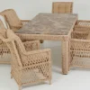 Casa Padrino Luxus Rattan Gartenmöbel Set Naturfarben / Beige / Braun - 1 Rattan Garten Esstisch mit Glasplatte in Marmoroptik & 6 Rattan Gartenstühle mit Armlehnen - Garten & Terrassen Möbel