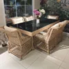 Casa Padrino Luxus Rattan Garten Esstisch mit Glasplatte Naturfarben / Grau 200 cm