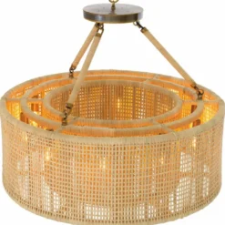 Casa Padrino Luxus Rattan Kronleuchter Naturfarben Ø 80 cm - Luxus Leuchten