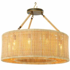 Casa Padrino Luxus Rattan Kronleuchter Naturfarben Ø 80 cm - Luxus Leuchten