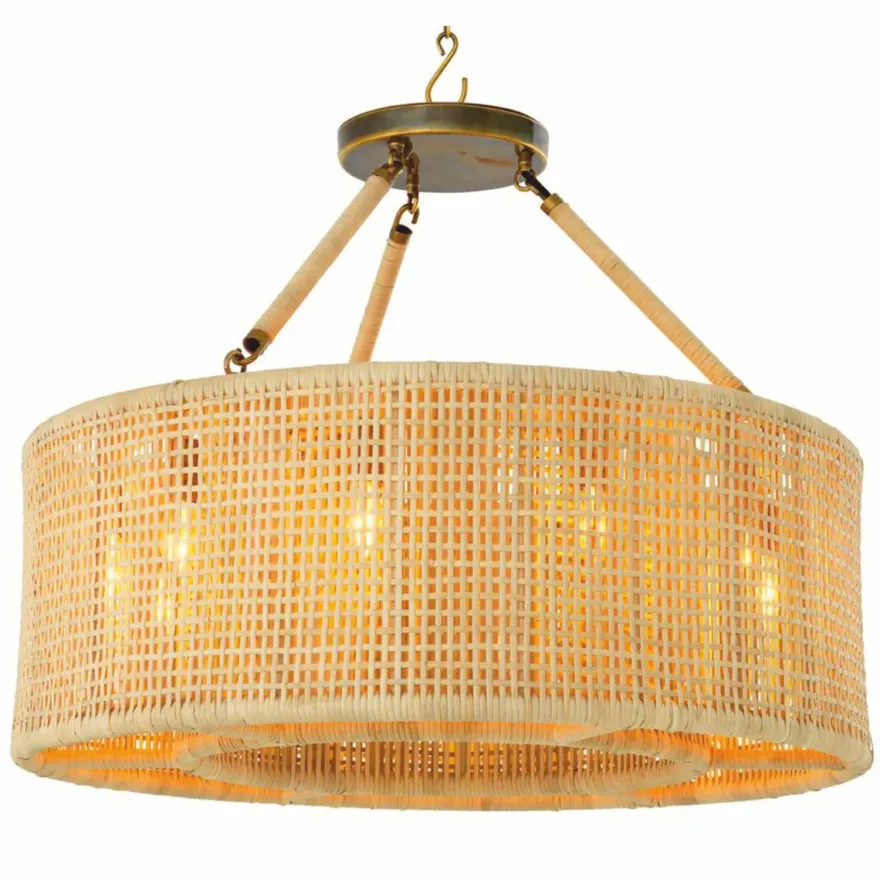 Casa Padrino Luxus Rattan Kronleuchter Naturfarben Ø 80 cm - Luxus Leuchten