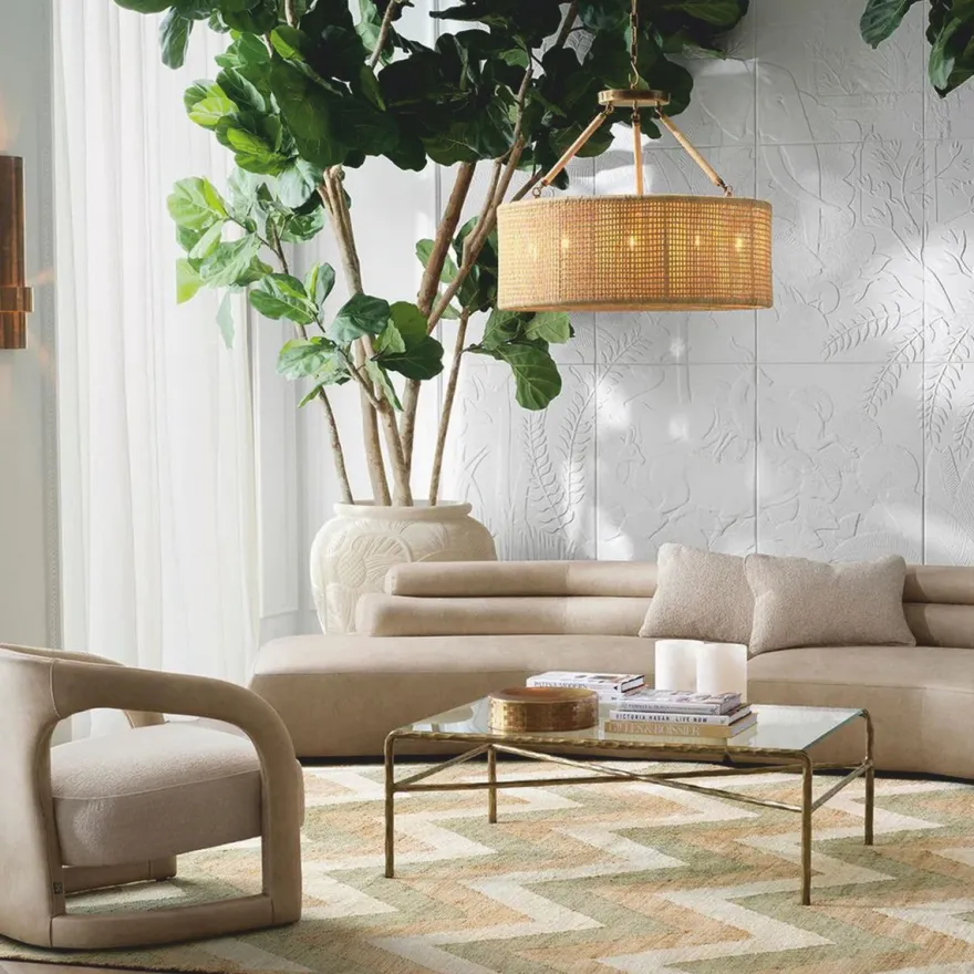 Casa Padrino Luxus Rattan Kronleuchter Naturfarben Ø 80 cm - Luxus Leuchten