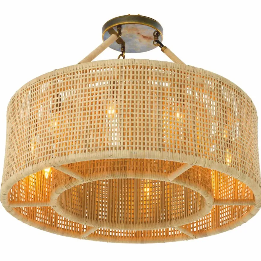 Casa Padrino Luxus Rattan Kronleuchter Naturfarben Ø 80 cm - Luxus Leuchten