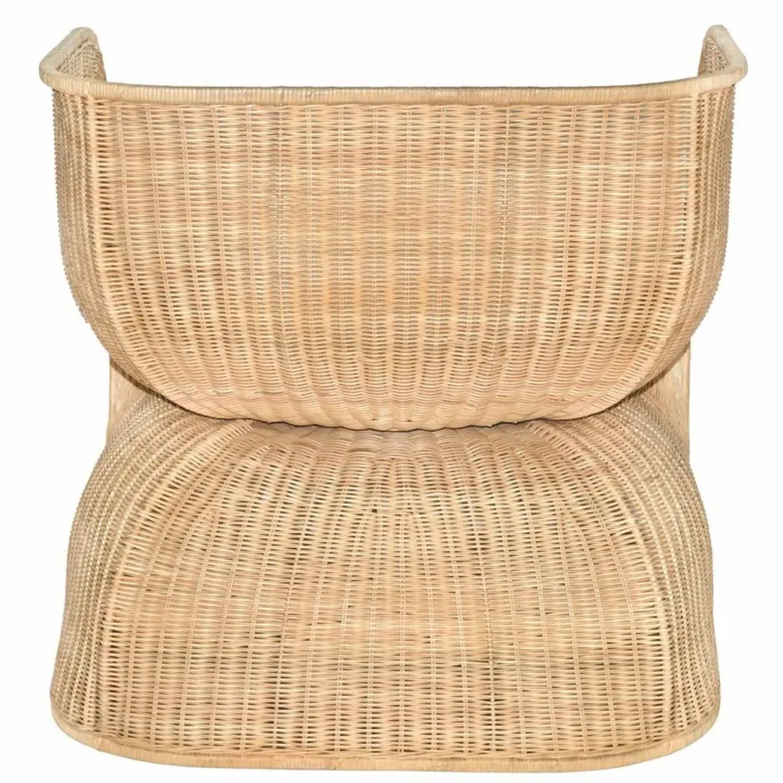 Casa Padrino Luxus Rattan Lounge Sessel mit Kissen Naturfarben / Weiß - Rattan Möbel