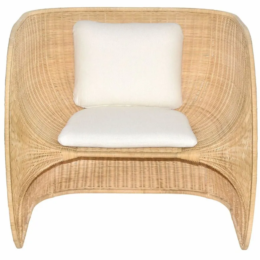Casa Padrino Luxus Rattan Lounge Sessel mit Kissen Naturfarben / Weiß - Rattan Möbel