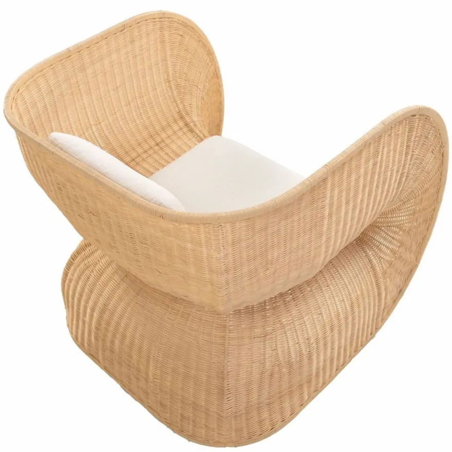 Casa Padrino Luxus Rattan Lounge Sessel mit Kissen Naturfarben / Weiß - Rattan Möbel