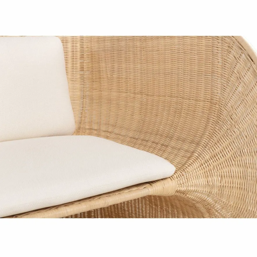 Casa Padrino Luxus Rattan Lounge Sessel mit Kissen Naturfarben / Weiß - Rattan Möbel